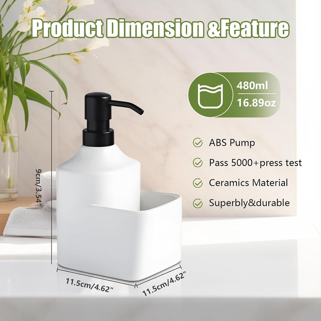 Gets Soap Dispenser White Ceramic Pump Bottle with Storage Holder