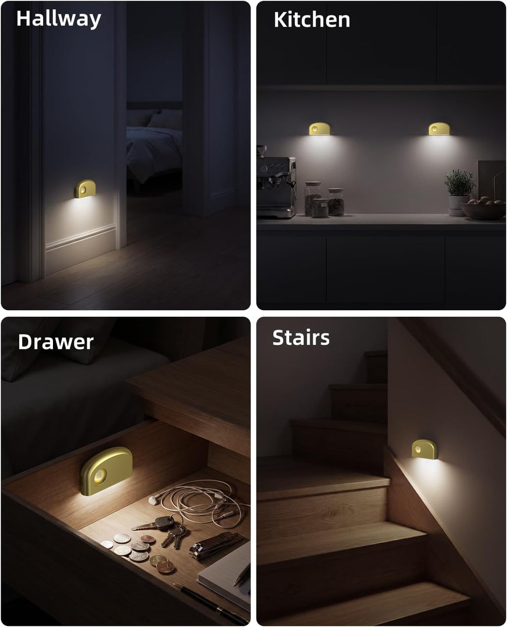 Keyhole Light,Battery Powered Motion Sensor Lights,2 Gold Door Lock Light Magnetic & Dimmable, 6 LED Bulbs PIR Wireless Motion Detector 6500K Soft White,Portable Nightlight for Hallway,Bathroom