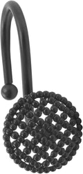 Black Shower Curtain Hooks, 12 Pack Modern 3D Beaded Decorative Shower Curtain Rings, Rust Proof Heavy Duty Metal Shower Hangers for Bathroom Rods