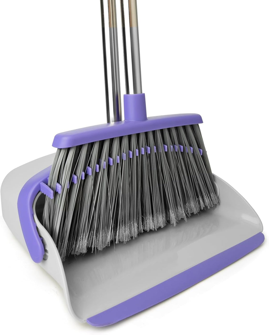 Broom and Dustpan Set with 51" Adjustable Long Handle-Gray Purple