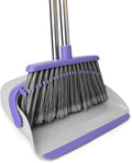 Broom and Dustpan Set with 51" Adjustable Long Handle-Gray Purple