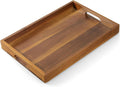 15 Inch Acacia Wood Serving Tray with Handles - Wooden Tray for Ottoman, Breakfast in Bed, Dinner, Coffee Table - Decorative Rectangular Tray for Living Room Bedroom Entryway and Kitchen