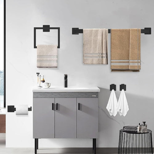 10-Piece Matte Black Bathroom Hardware Accessories Set Including 23.6 Inch Bath Towel Bar, Towel Rings, Bath Toilet Paper Holders, Robe Towel Hooks Set for Bathroom Stainless Steel Wall Mounted
