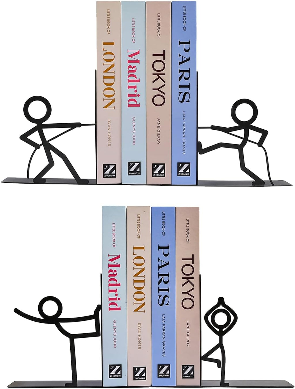 2 Pair Metal Bookends for Shelves Creative Human Figure Decorative Bookends