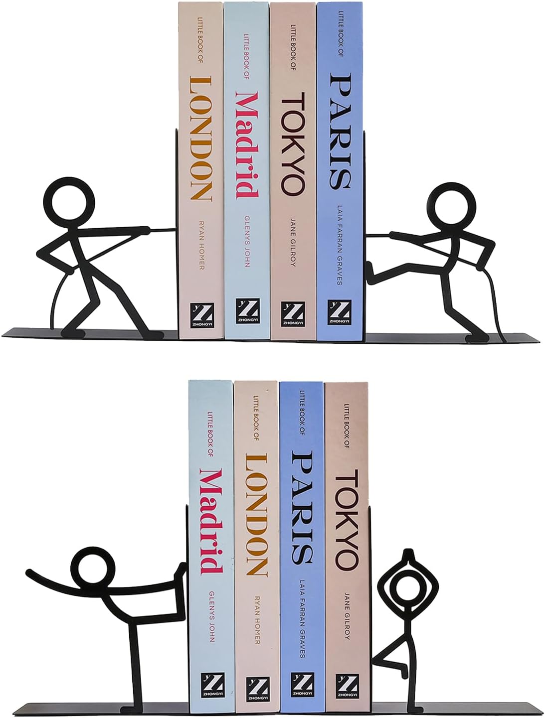 2 Pair Metal Bookends for Shelves Creative Human Figure Decorative Bookends