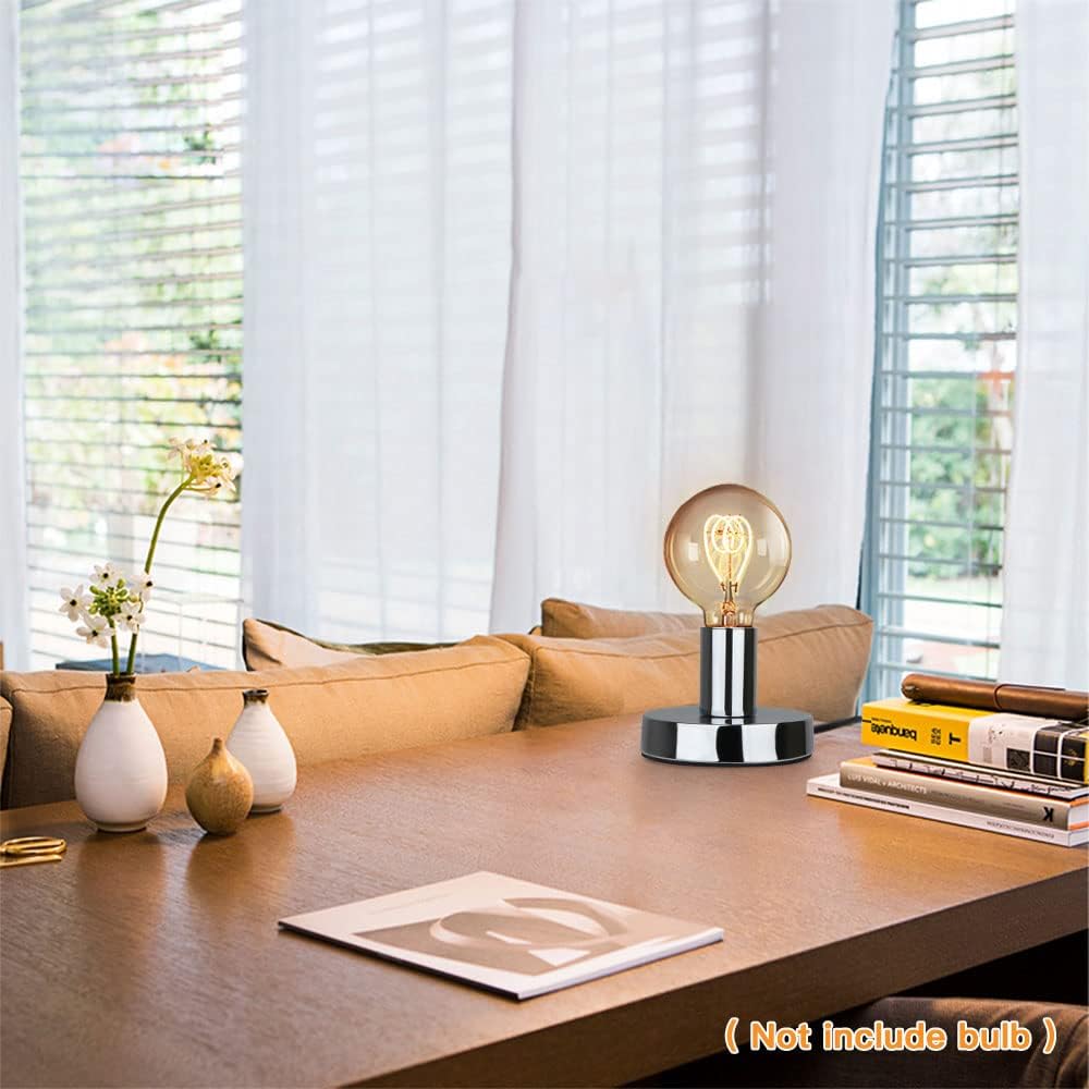 Helunsi Industrial Table Lamp Base, E26 E27 Silver Lamp Base Without Shade
