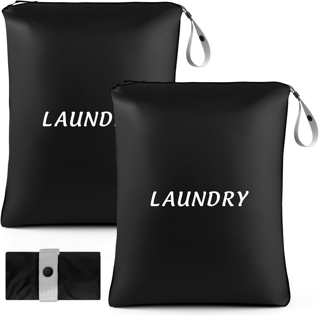 Dntorx 2 Pcs Large Travel Laundry Bags Dirty Clothes Travel Bag, Foldable Waterproof Laundry Bag with Sturdy Handle for Family Beach Gym Pool Yoga Workout College Dorm Swimsuit Diaper Storage, Black