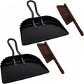 4Pcs Dust Pan and Brush Set, Heavy Duty Metal Dustpan with Wood Broom, Large 12In Black Iron Dust Pans, Handheld Broom for Pet Hair, Car, Patio, Office, Home Cleaning - Rubber Coated Handle