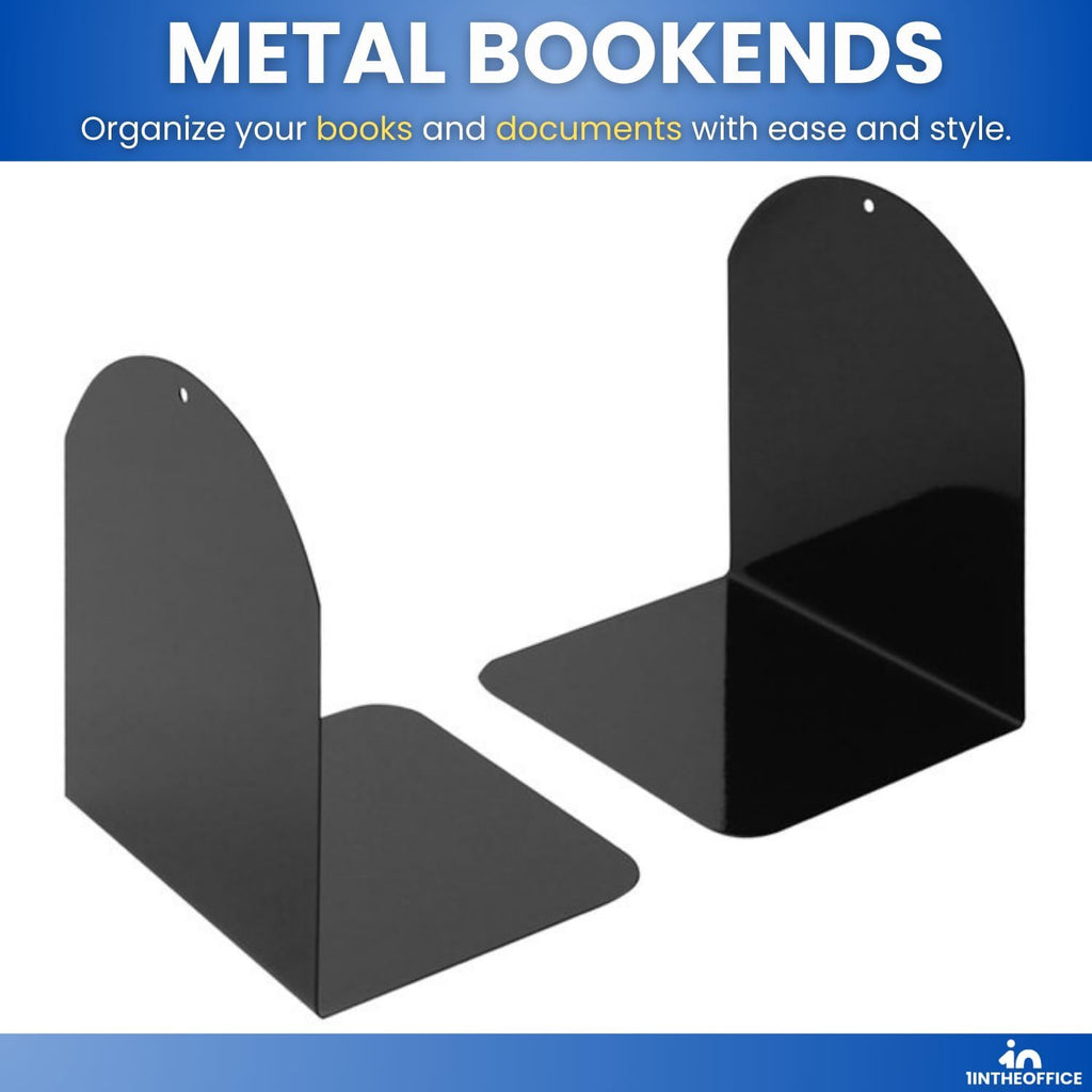 1InTheOffice Bookends for Shelves, Metal Bookends, 6" x 5" x 7", Magnetic, Black, 4 Pack