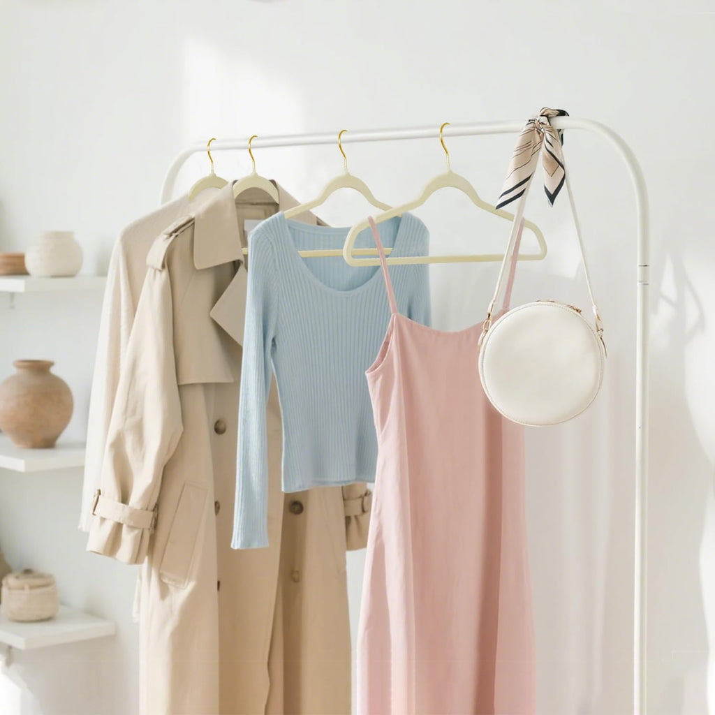 ManGotree Velvet Coat Hangers with 360° Swivel Gold Hook 36 Pack Beige