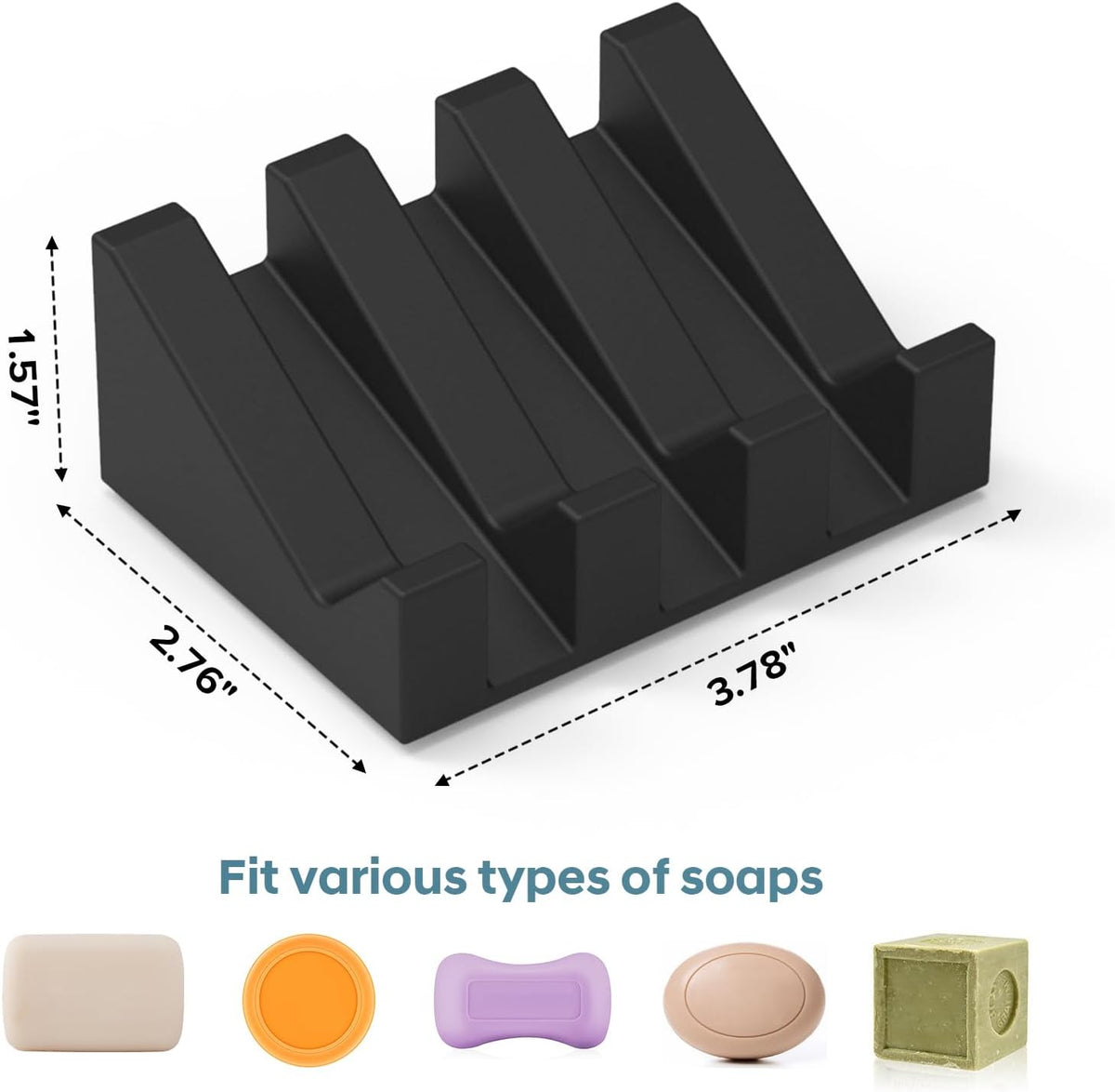 Silicone Soap Dish with Suction Cups, Self Draining Soap Holder 2 Pack