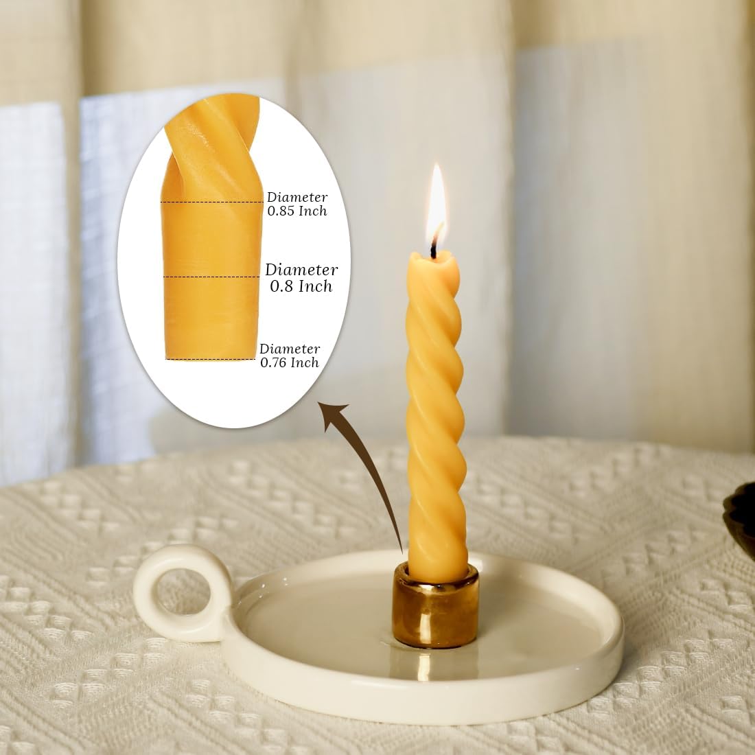 12 Pcs Natural Beeswax Spiral Taper Candles - 7 Inch Tall - Yellow