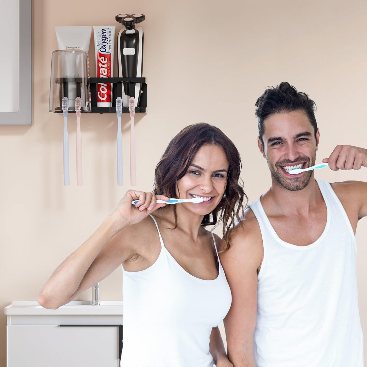 Wall Mounted Toothbrush Holders for Bathroom, Self Adhesive or Drill, Black