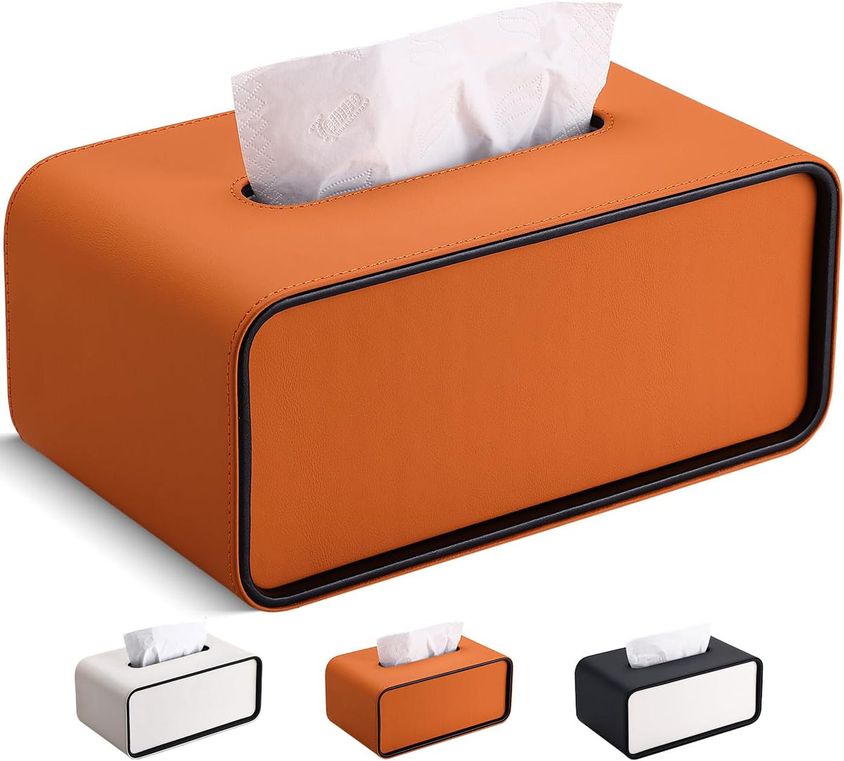 GORESE Rectangular Tissue Box Cover for Kleenexs, PU Leather Tissue Box Holder, Decorative Tissue Holder Cover for Bathroom Bedroom Living Room Office, Orange