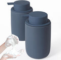 INGOFIN Ceramic Foaming Soap Dispenser Set, 2 Pack (12 oz) Bathroom Foam Hand Soap Dispenser with Pump, Hand and Dish Dispenser Set with 8 Pcs Clear Stickers,for Kitchen- Matte Blue