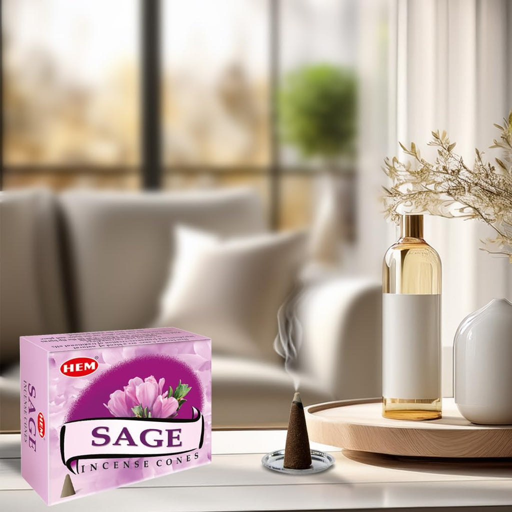Hem Sage Incense Cones – 120 Cones (12 Packs x 10 Cones) – Aromatic Home Fragrance Cones for Meditation, Relaxation & Aromatherapy