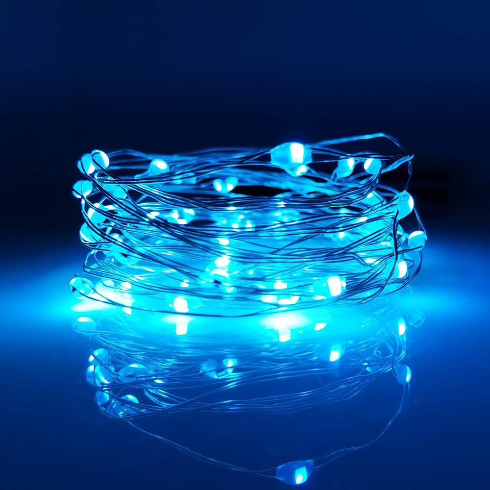 LIIDA [10-Pack] LED String Lights, 6.6FT LED Moon Lights 20 Led Micro Lights On Silver Copper Wire (Batteries Include) for DIY Wedding Centerpiece, Table Decoration, Party (Blue)