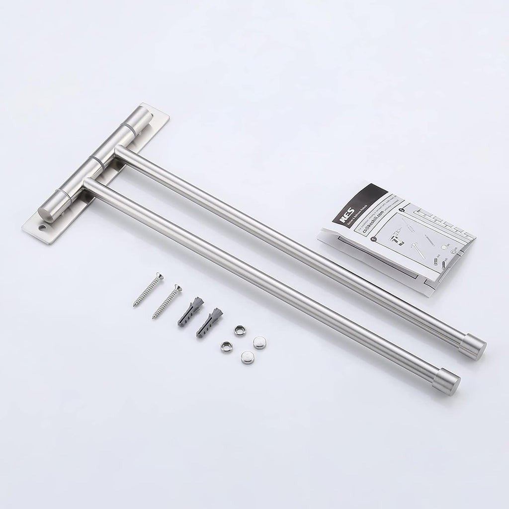 KES Bathroom Towel Bar 13.8 Inch, Swing Out 2-Arm, Wall Mounted