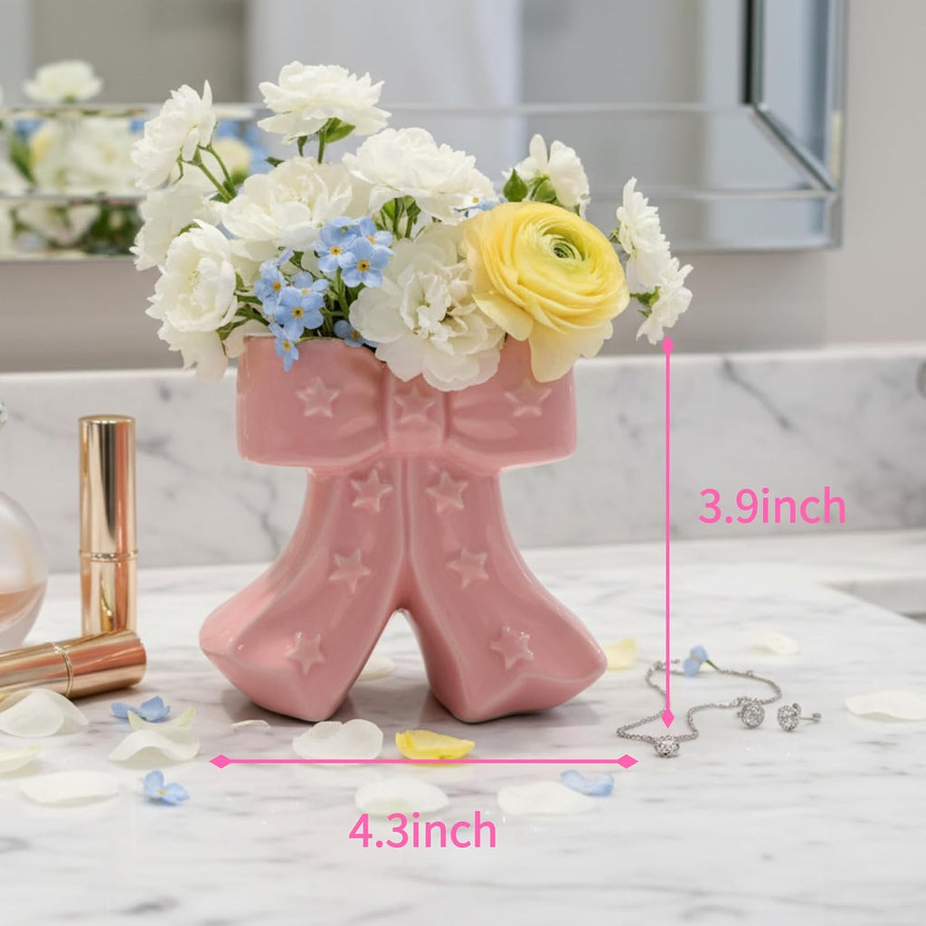 Pink Bow Vase, Hot Pink Flower Vase for Home Decor