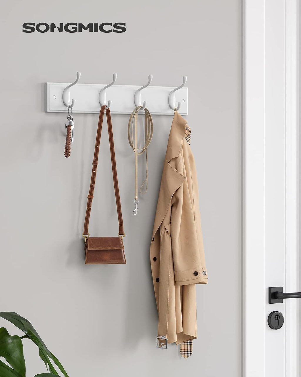 SONGMICS Wall-Mounted Coat Racks, Set of 2, 8 Dual Metal Hooks