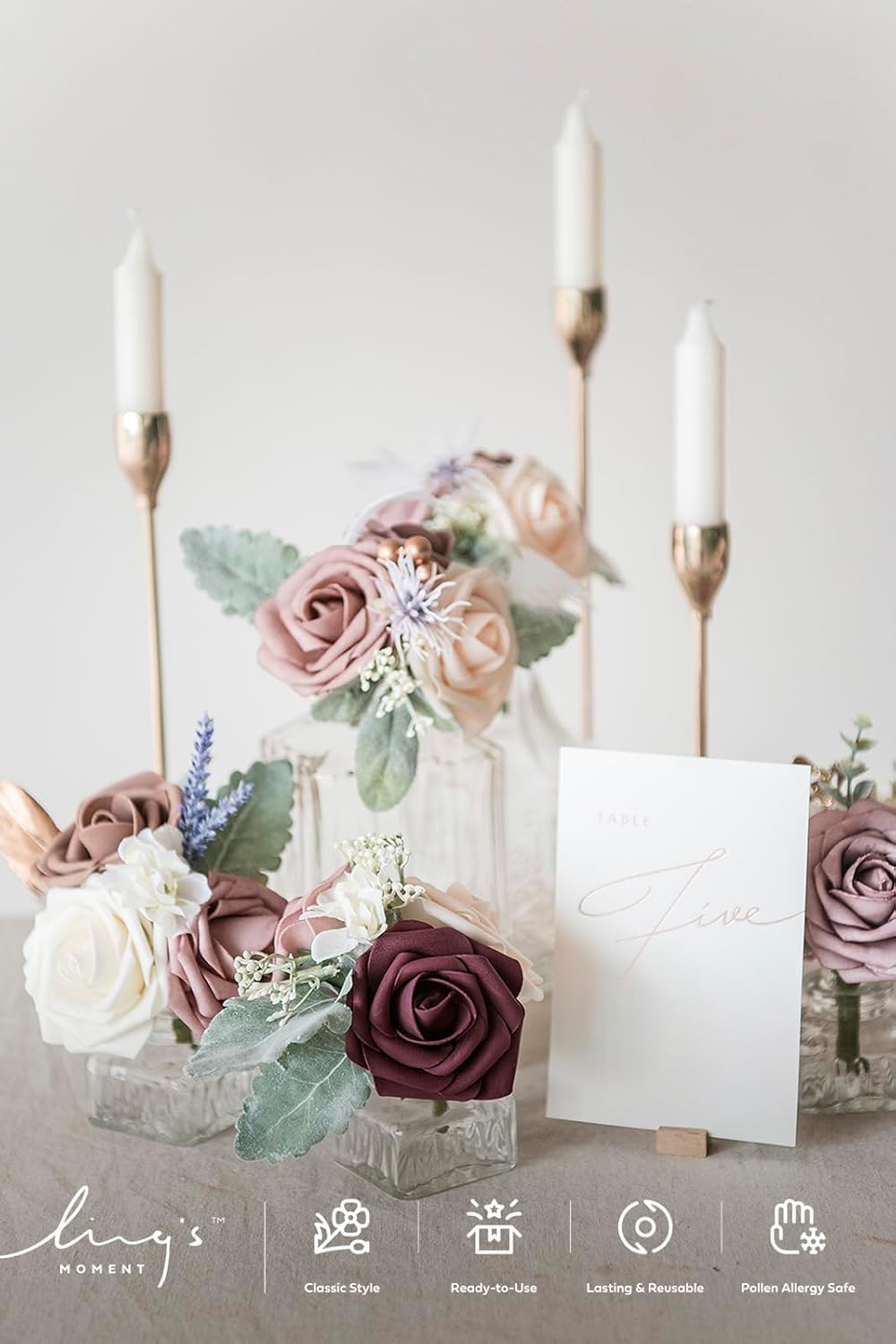 Ling's moment Artificial Wedding Flowers 1.5" Rose Buds and 2" Petite Roses 25pcs Dusty Rose & Mauve w/Stem for DIY Wedding Boutonniere Wrist Corsages Bouquets Centerpieces Arrangements