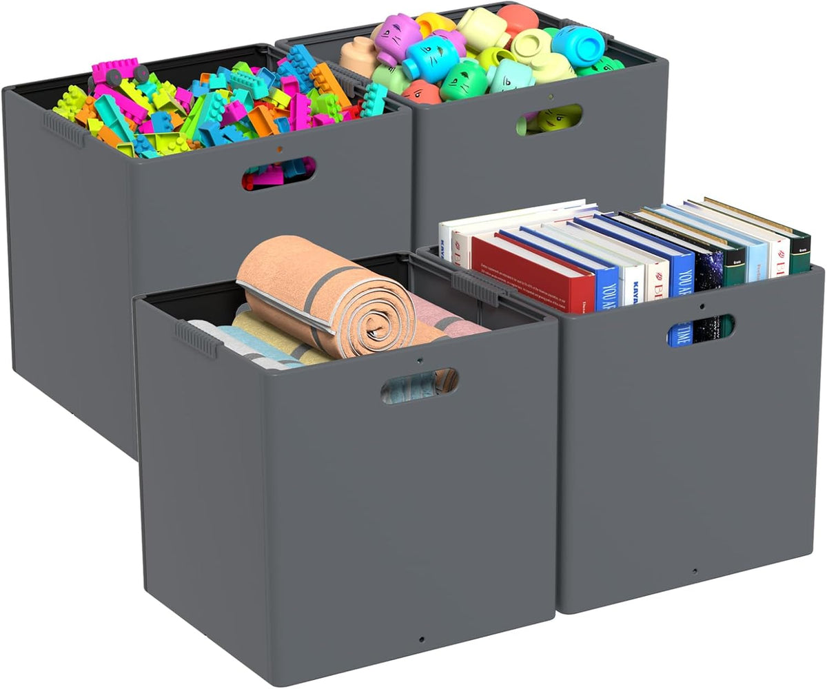 Plastic Foldable Cube Storage Bin, Collapsible Storage Cubes 4-Pack