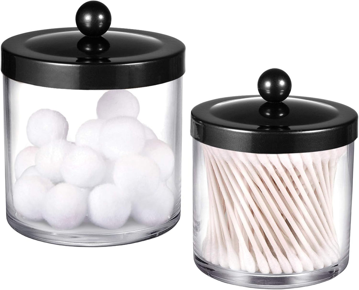 SheeChung 2 Pack Plastic Apothecary Jars with Black Metal Lids