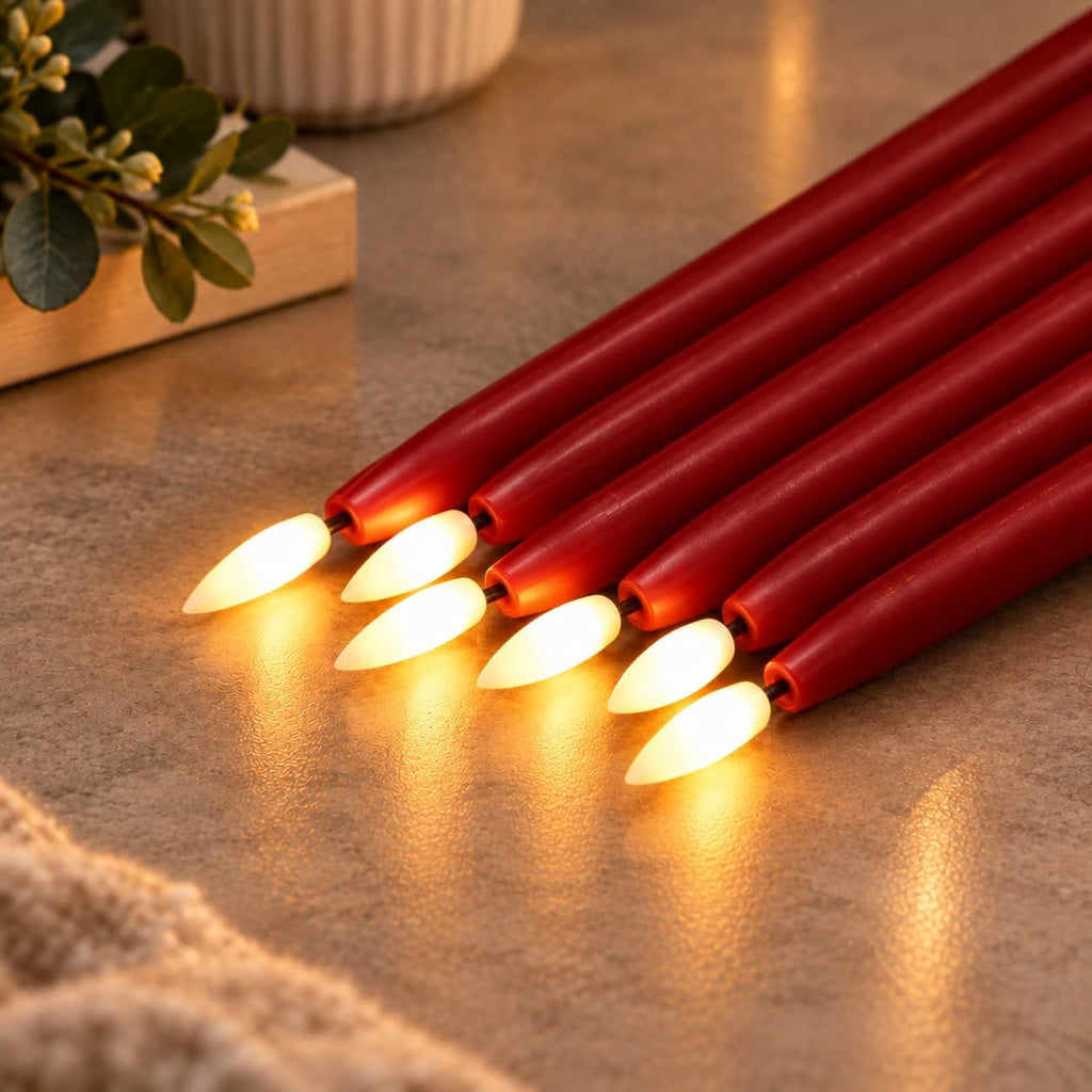 Red Flameless Taper Candles, Battery Operated Christmas Candles with Remote