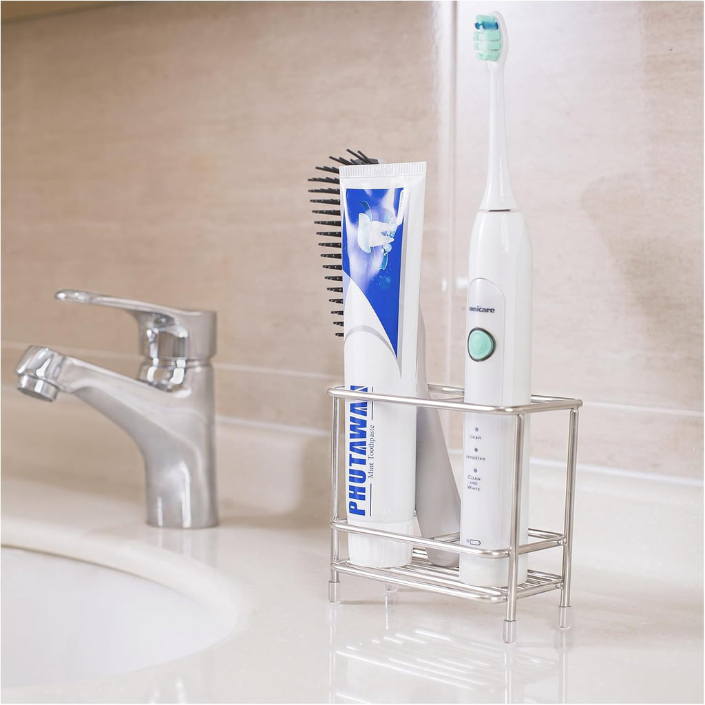Stainless Steel Electric Toothbrush and Toothpaste Holder for Bathrooms