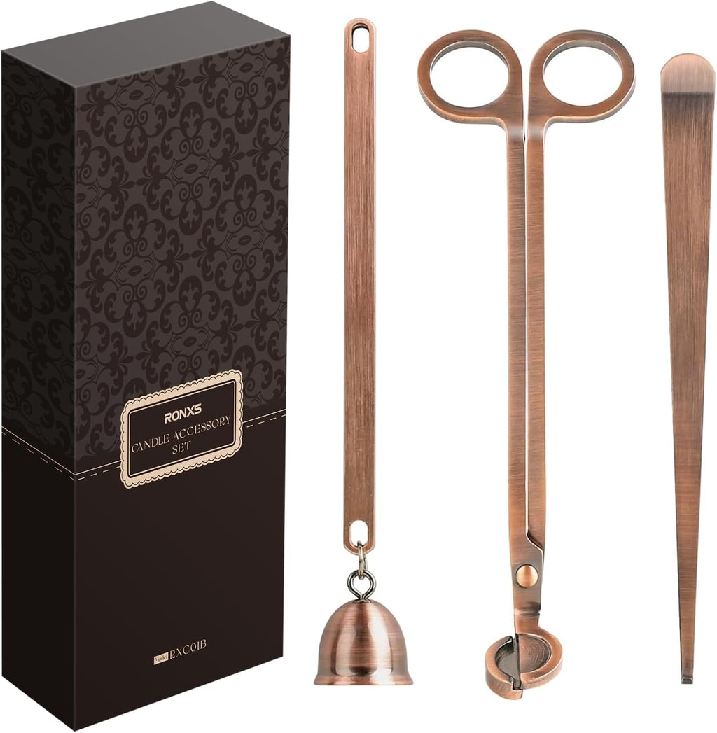 RONXS 3 in 1 Candle Wick Trimmer Set, Snuffer, Dipper, Cutter, Copper