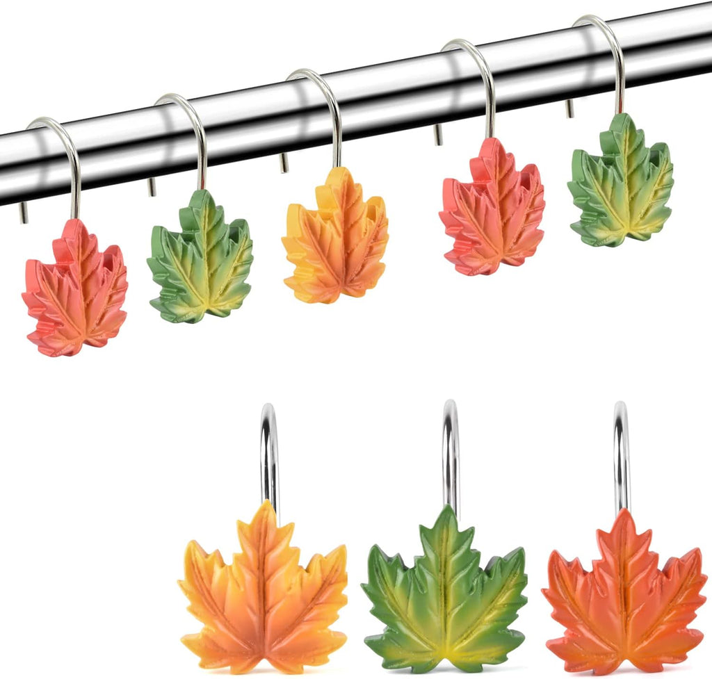 Maple Leaf Shower Curtain Hooks Rings,12Pcs Autumn Thanksgiving Decorative
