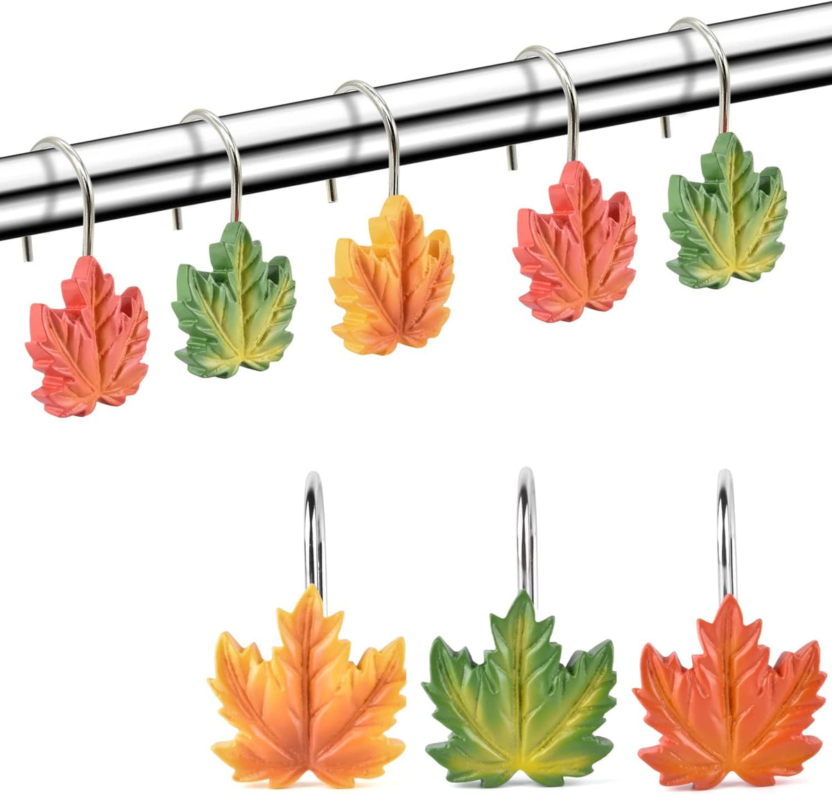 Maple Leaf Shower Curtain Hooks Rings,12Pcs Autumn Thanksgiving Decorative