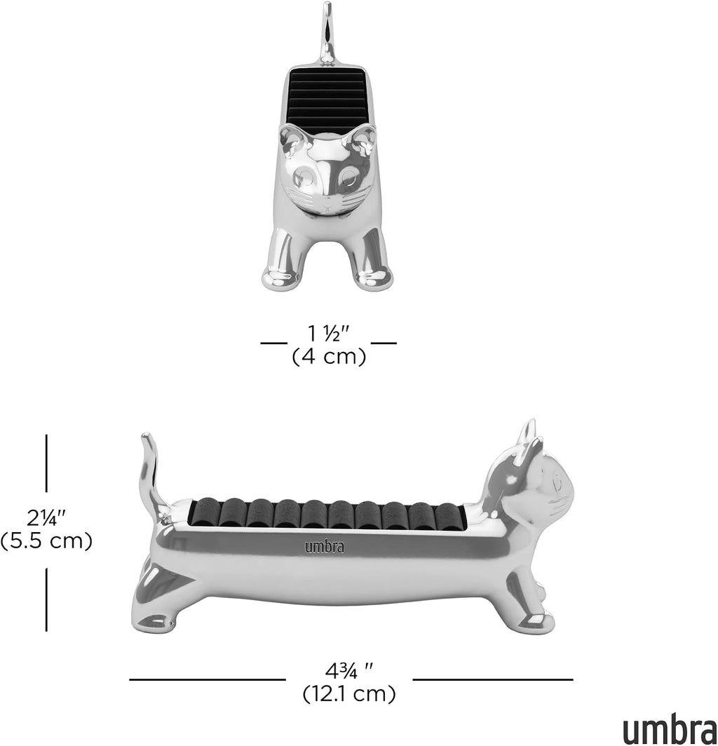 Umbra Ali Cat Ring Holder, Jewelry Storage, Holds 9 Rings, Chrome
