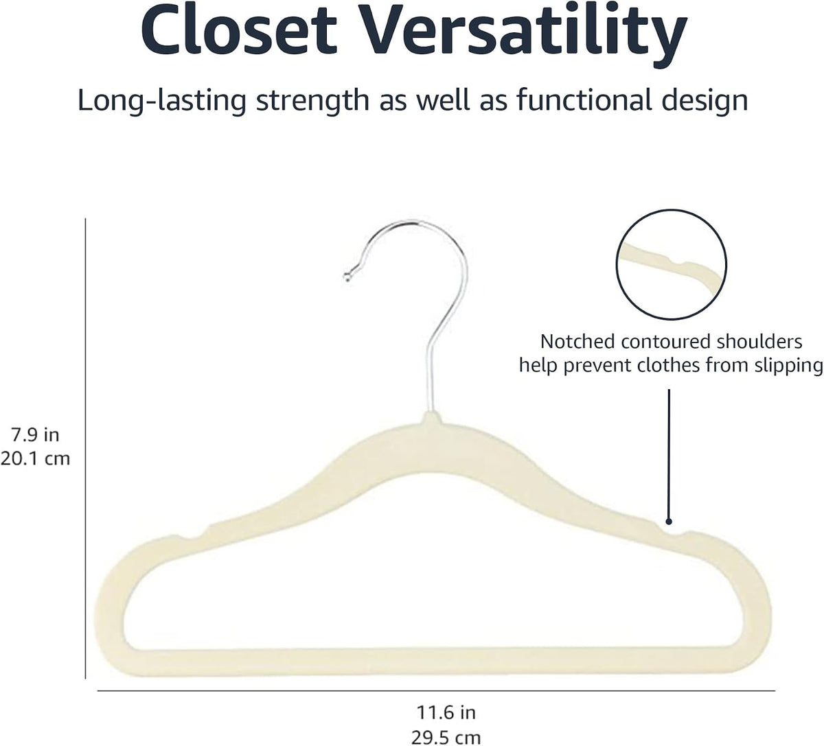Amazon Basics Kids Space Saving Velvet Non-Slip Clothes Hangers with Shoulder Notches, Sturdy Construction for Closet Organization, 11.6", Beige, 30-Pack