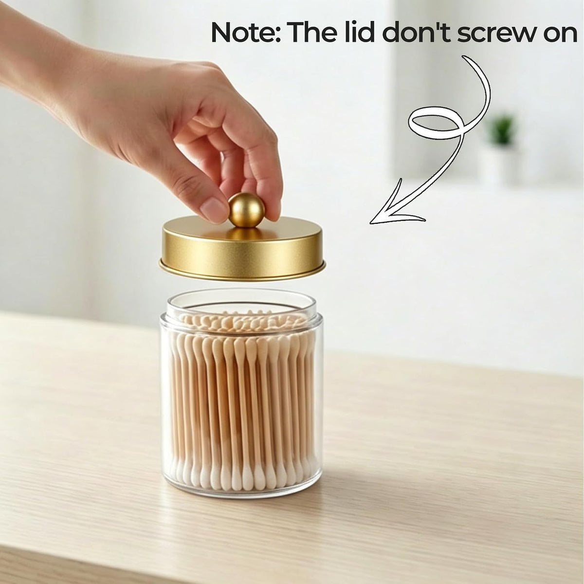 Amolliar Clear Glass Apothecary Jar Qtip Holder w/Metal Lids, Gold