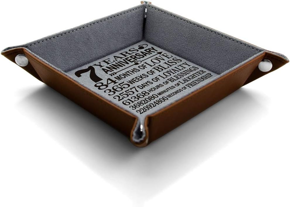 KATE POSH 7th Anniversary Tray, Traditional Wool Wedding Anniversary, Engraved Wool Organization Jewelry Tray for Husband, Wife, Boyfriend, Girlfriend