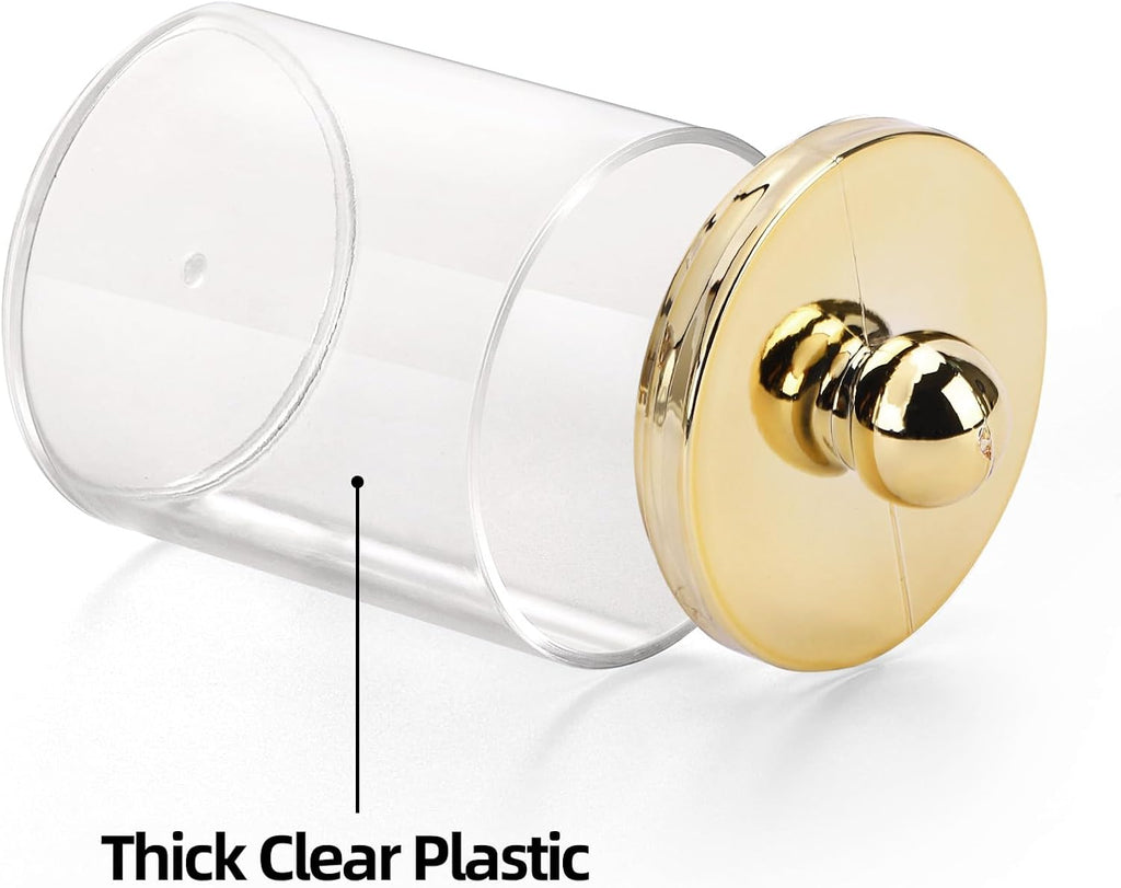 Tbestmax 10oz Qtips Holder Bathroom Container - Plastic Apothecary Jar with Gold Lids for Cotton Bal Swab Round Pads, Floss - Gold