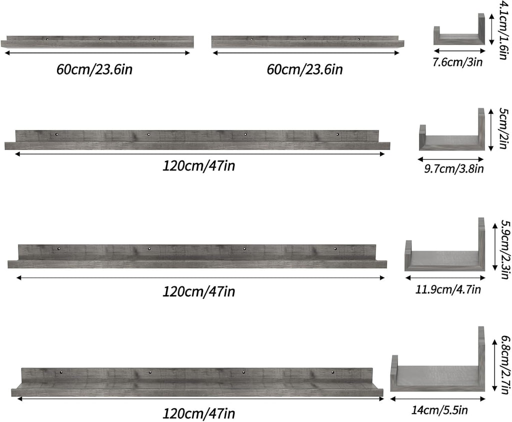 Giftgarden 47 Inch Long Floating Shelves for wall Set of 5, Grey Wood Wall Shelves for Bathroom, Bedroom, Kitchen, Living Room Storage and Decoration, Gray Wooden Picture Ledge