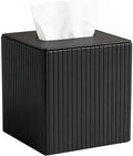 Square PU Leather Tissue Box Cover Holder with Magnetic Bottom Modern Cube Fits for Vanity, Bathroom, Bedroom, Living Room, Office,Nightstand(Black Stripe)