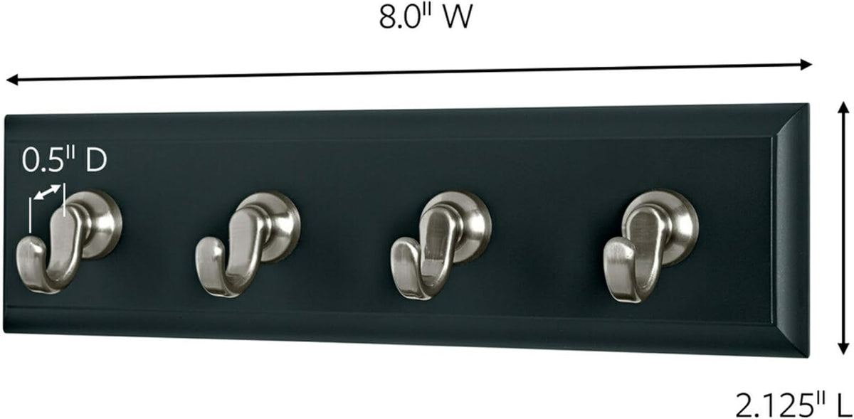 Command Key Rail, 8-inch Rail with 4 Key Hooks and 6 Strips, Quartz, Removable Key Hooks for Entryway or Hallway, Hang Keys, Hats, Dog Leashes, and Accessories, Holds up to 2 lb
