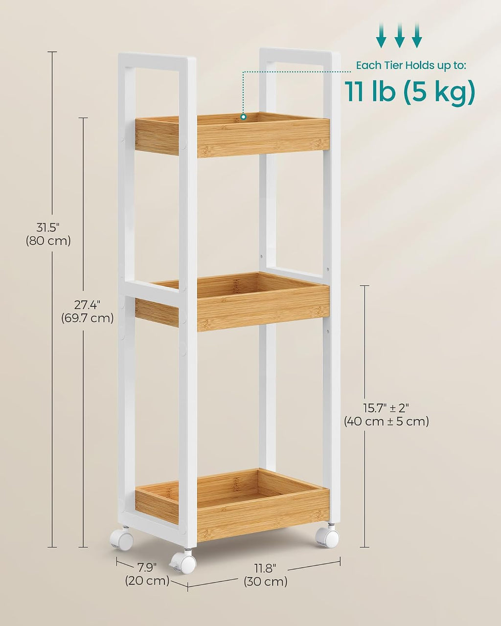 SONGMICS Bamboo Bathroom Shelf, 3-Tier Adjustable Plants Rack