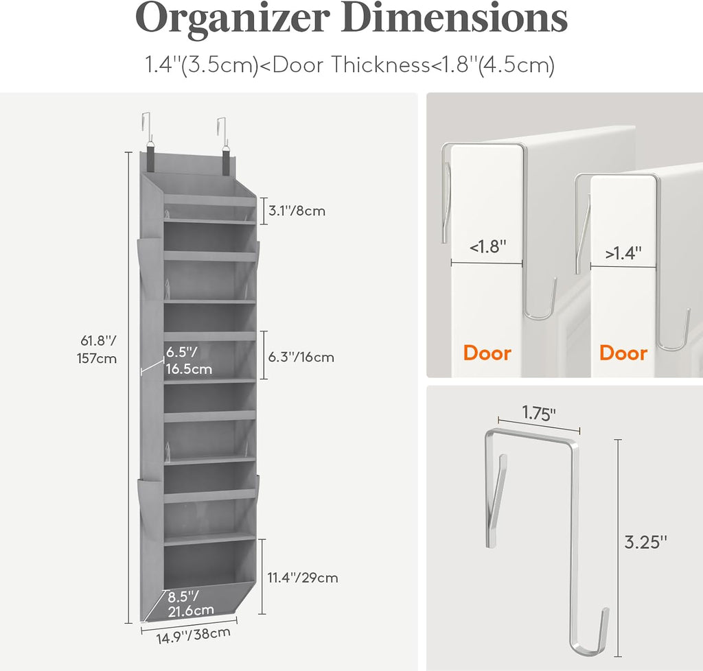 Lifewit 1 Pack Over the Door Organizer, 6 Section Hanging Storage, Gray