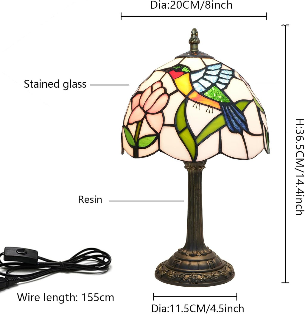 Tiffany Lamp Stained Glass Table Lamp Hummingbird Style Small Bedside Lamps Living Room Dining Room Office Decoration Desk Lamp Home Decoration Creative Gift