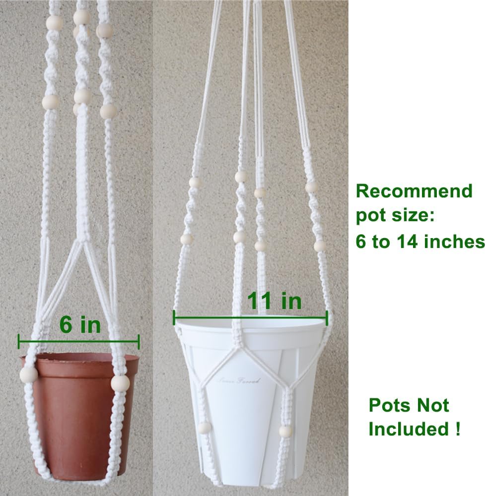 Macrame Plant Hanger Extra Long (52") Indoor Plant Holder with Beads, no Tassel- Long Plant Hanger for Tall Ceiling- Hanging Plant Holder for 6”-14”Pots -(1 Pack)