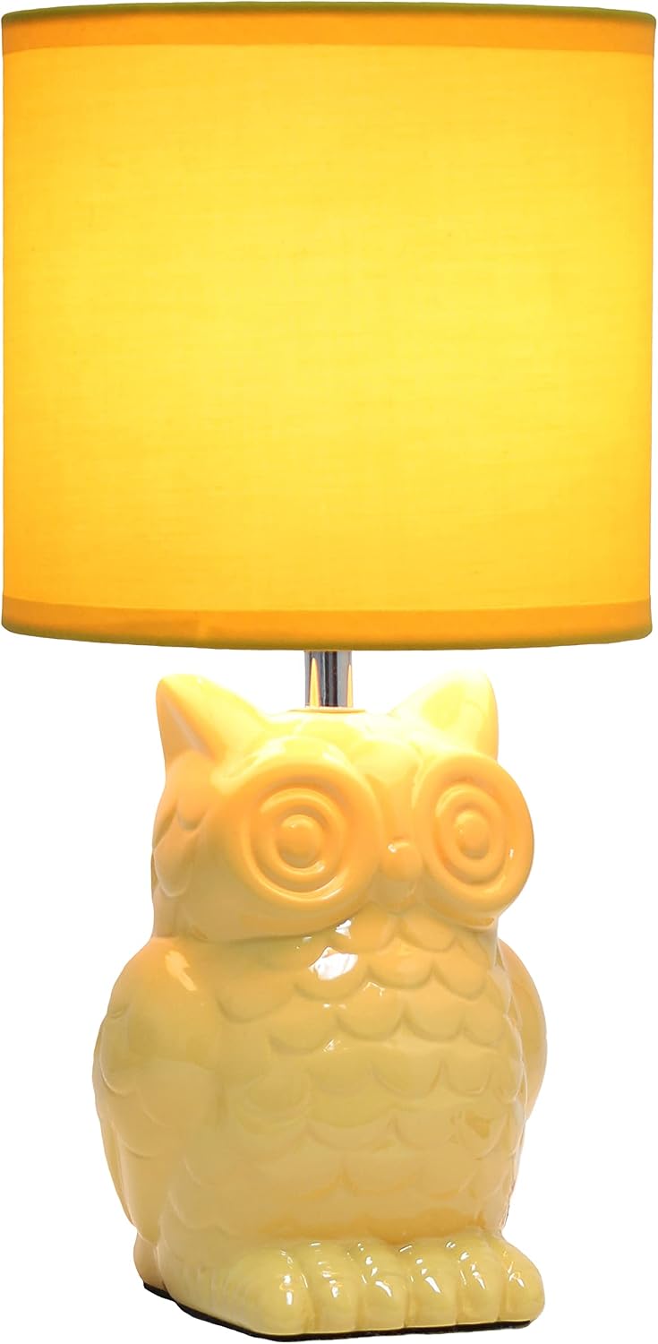 Simple Designs LT1136-DLN 12.8" Contemporary Ceramic Owl Bedside Table Desk Lamp w Matching Fabric Shade for Decor, Bedroom, Nightstand, Living Room, Entryway, Kids' Room, Nursery, Dandelion Yellow