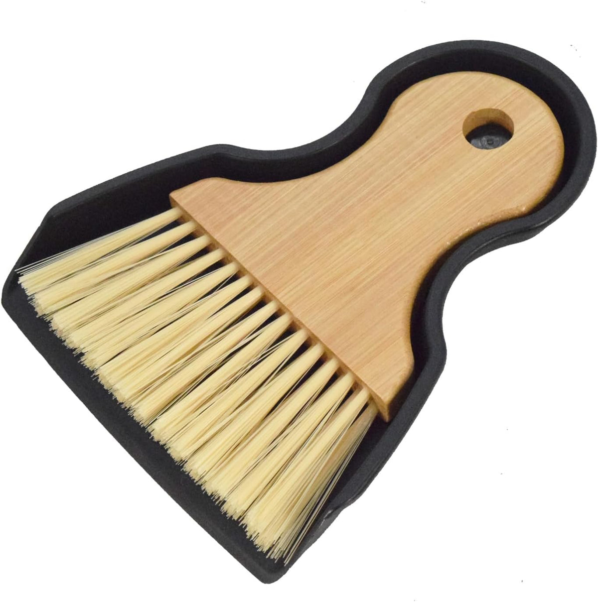 Mini Broom and Dustpan Set Portable Hand Broom with Bamboo Handle Small Crumb Sweeper for Home, Bathroom, Kitchen, Car Interior, Office, Pet Areas (Black)