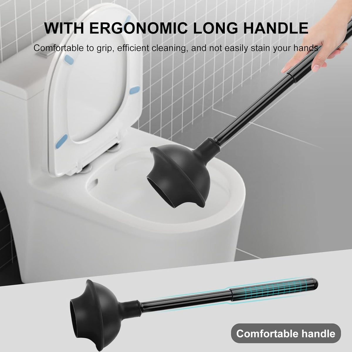 SetSail Toilet Brush and Plunger Set, Semi-Hidden Toilet Plungers, Black