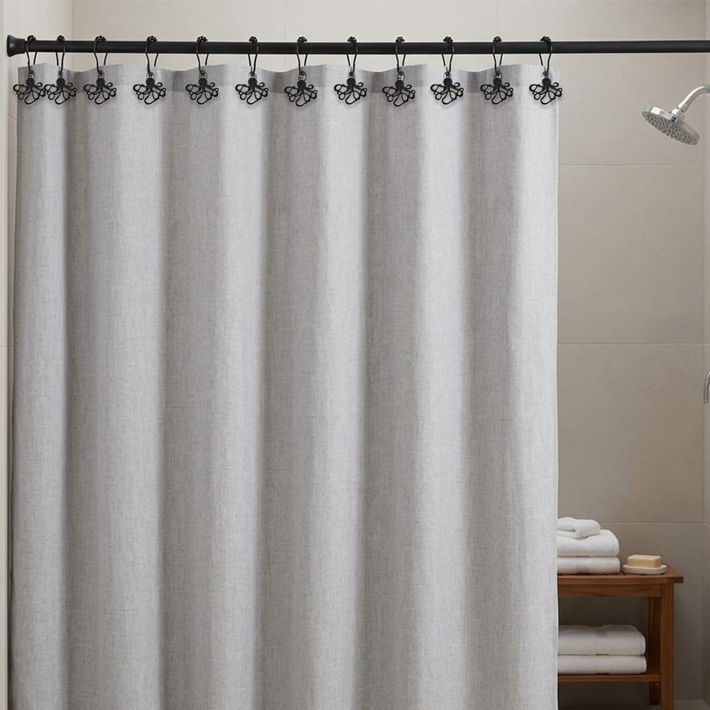 12Pcs Decorative Octopus Shower Curtain Hooks for Bathroom Rod, Black
