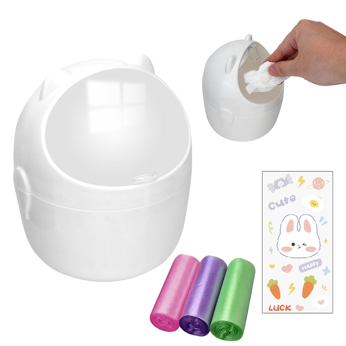 Mini Trash Can with Lid, Cute Small Desktop Waste Bin with 90 Garbage Bags