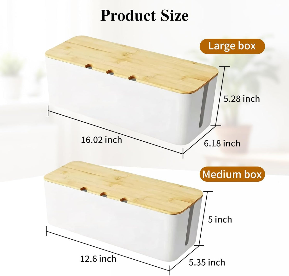 2Pack Cable Management Box,Wooden Style Cord Organizer Cord Hide Box,White